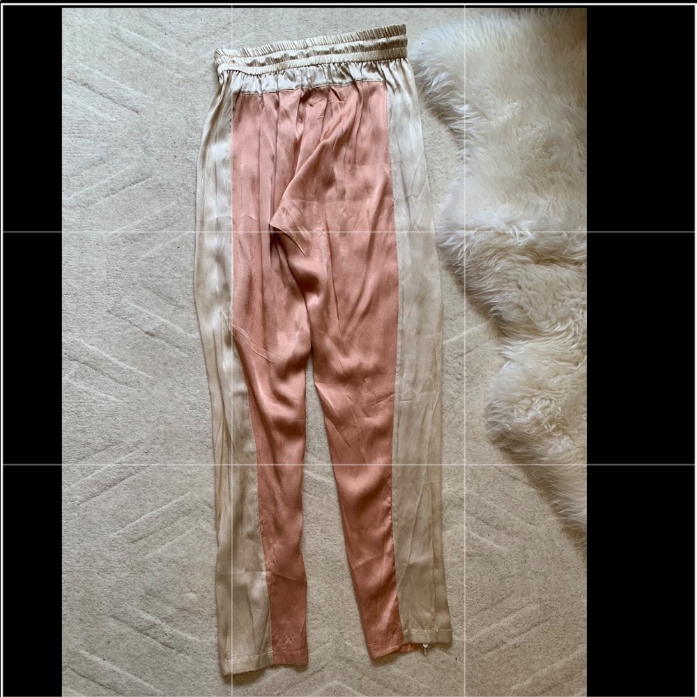 Pink and cream satin pants with drawstring, xs